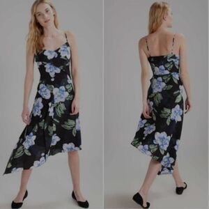 Banana Republic Asymmetrical Dress with Blue Floral Pattern